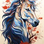 the head of a horse is stylized with a tattoo design, in the style of ferrania p...