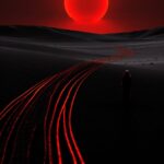 all black tonal illustration with only one bright red dot object highlighted,red...
