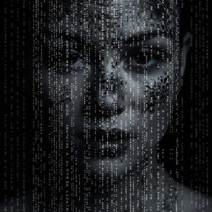 Binary digits flowing in front of woman face --v 5.2by t0ni180#photo_effect Prom...