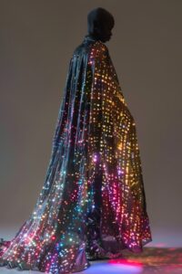 a realistic abstract character created with a flowing robe that looks like a mos...