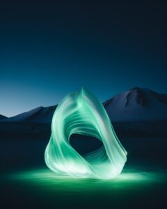 photo of a minimalist futuristic northern lights, national geographic photo, glo...