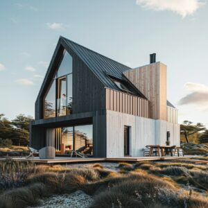 Modern house in the Scottish Highlands. sunny weather. in modern Scottish style ...
