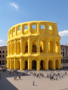 Yellow inflatable coloseum in Rome actual dimenssions --v 5.1by pixelfly, revill...