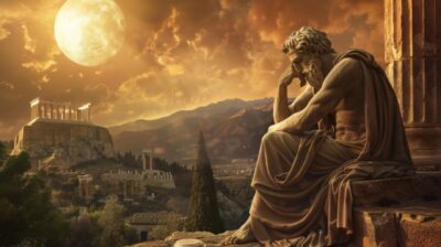 Почти готовая обложкаa stoic philosopher at different historical places as back...