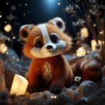 Cute 3d render style, a cute penguin seing southern light at night, cinematic li...