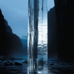 Photo in the style of Andreas Gursky and Pierre Soulages, large chunks of transl...