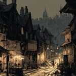 Mike Mignola comic illustration of an old man silhouette nexto a fireplace in a ...