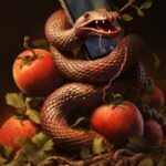 A serpent slithering around an iPhone, alluding to the temptation of the forbidd...
