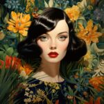 Illustration, French style, trendy wildflower botanic elements, enclosed garden,...