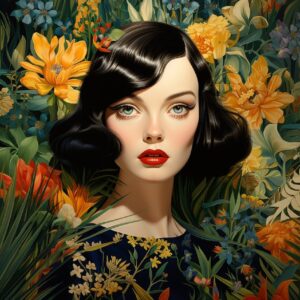 Illustration, French style, trendy wildflower botanic elements, enclosed garden,...