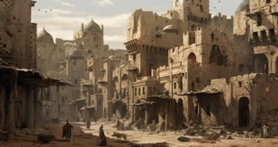 The town of the dead by carlos del rio, in the style of vray, kushan empire, jea...