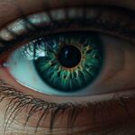 promptthe eyes of a person with green...