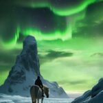 In search of northern lights over the snowy icelandic horse, in the style of rom...