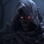 Ethereal revenant, shadowy face, tattered obsidian cloak detailed, fantasy, cine...