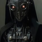 a futuristic robot with a futuristic design, in the style of victorian genre pai...