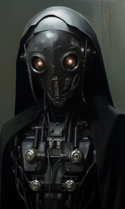 a futuristic robot with a futuristic design, in the style of victorian genre pai...