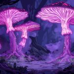 Фон для 2D игрыcartoon cave with massive treelike mushrooms, toxic fog, darker, ...