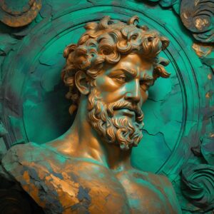 bronze turquoise mix, bas - relief carved in fluorescent aquamarine and green ma...