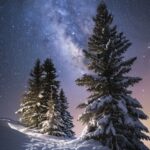 Прощай, зима?snowy alpine spruce trees at the mountain top, nighttime, swiss alp...