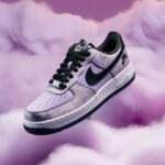 1*/Light purple and black Air Force 1 Low Top design, with nylon texture and ban...