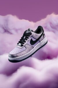 1*/Light purple and black Air Force 1 Low Top design, with nylon texture and ban...
