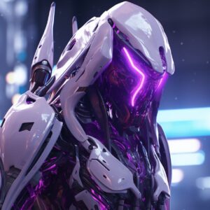 A close up of an alien wearing a translucent mech space suit, cyberpunk art, by ...