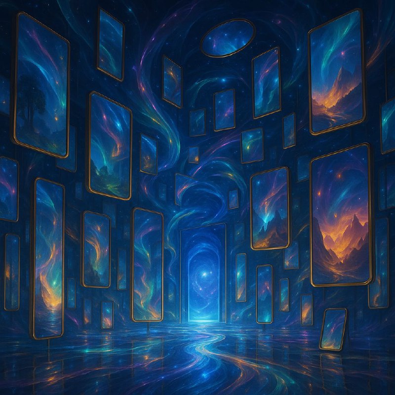 آینه‌های بی‌پایانسالن عظیمی پر از آینه‌های شناور...