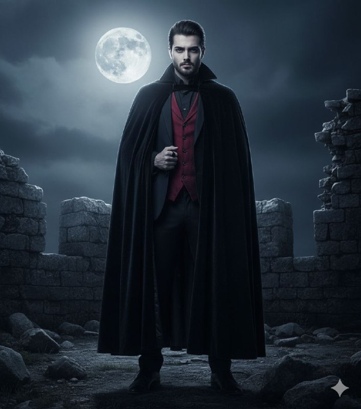 مردی در لباس خون‌آشام با نور ماه...