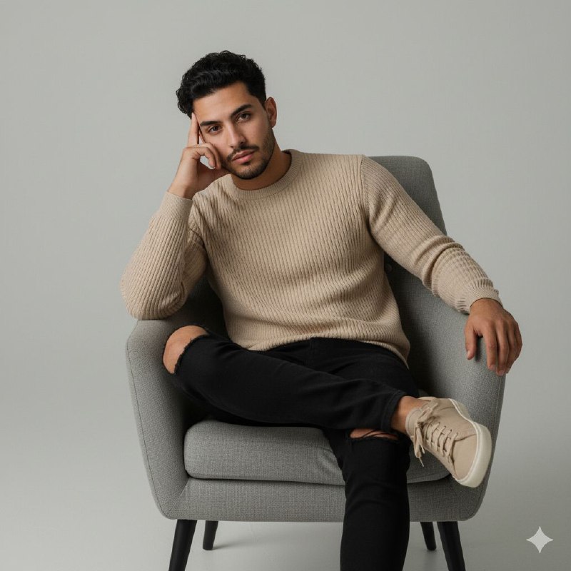 پرامپت A young man sitting in a...