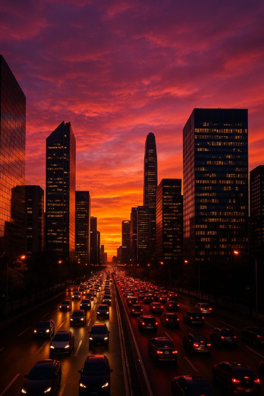 پرامپت طراحی عکس غروب شهری ترند«یک شهر...