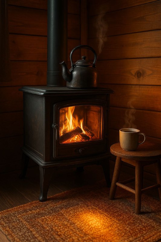 پرامپت طراحی عکس«یک بخاری هیزمی قدیمی در...