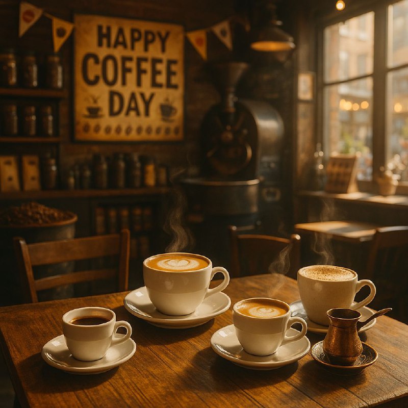 پرامپت عکس روز جهانی قهوه«یک میز چوبی...