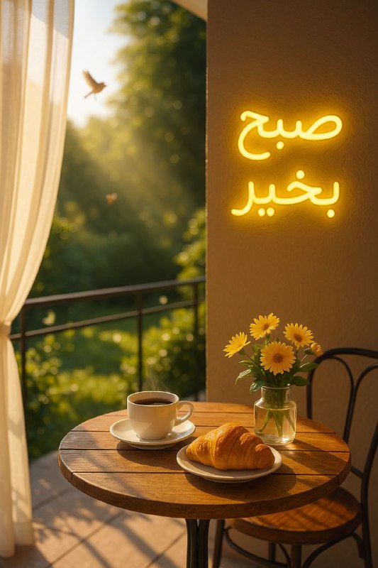 پرامپت عکس صبح بخیر«یک تراس زیبا با...