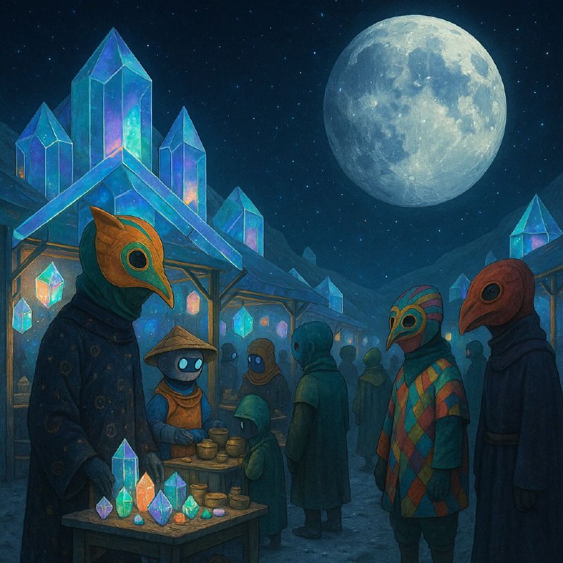 یک بازار شبانه روی ماه غرفه‌ها از...