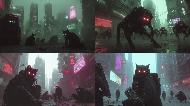 Prompt:cyberpunk underworld kept android pets with glowing...