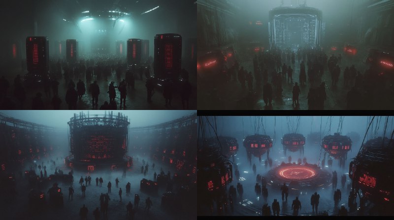 Prompt:cyberpunk underworld mindless crowd connected to virtual...