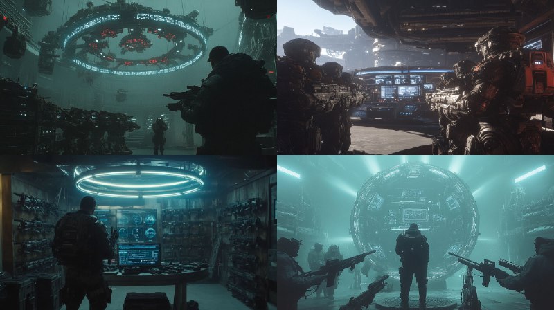 Prompt:cyberpunk underworld massive armory filled with advanced...