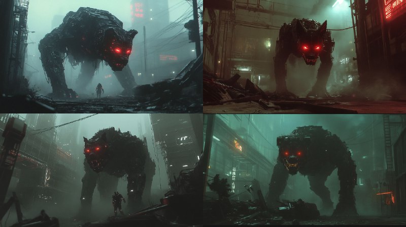 Prompt:cyberpunk underworld massive guard mastiff with augmented...