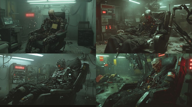 Prompt:cyberpunk underworld malfunctioning synthetic humanoid with exposed...