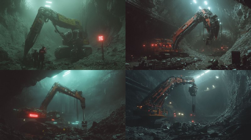 Prompt:cyberpunk underworld massive industrial drilling operation piercing...