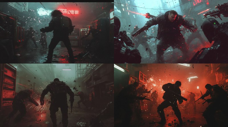 Prompt:cyberpunk underworld abandoned factory turned illegal fighting...