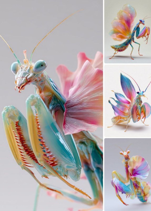 Промпт:A surreal macro portrait of a colorful...