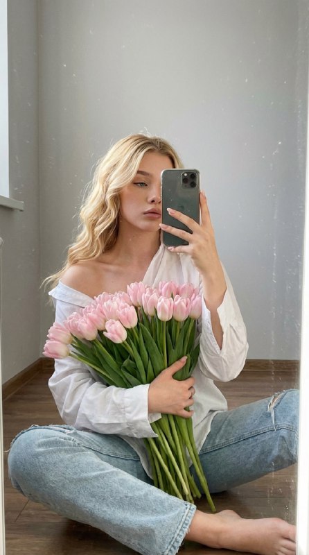 Делаем зеркальное селфи с пышным букетом тюльпановВажно!...