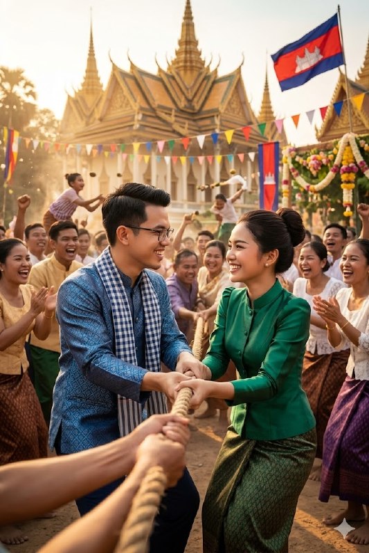 A handsome young Khmer man playing tug...