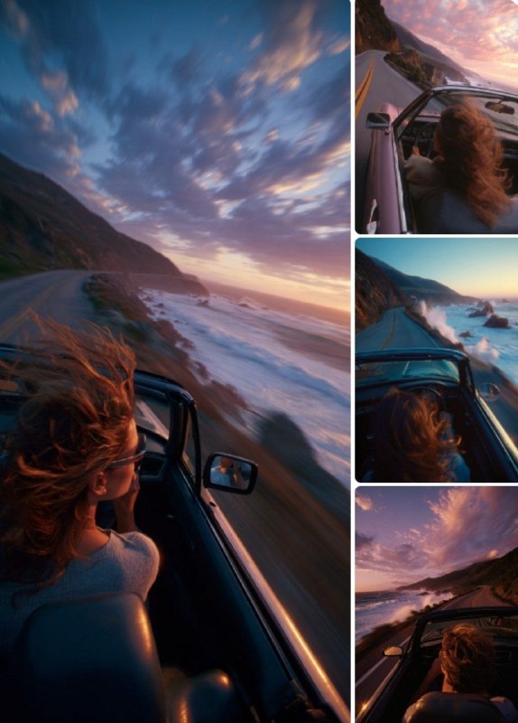 Промпт:Driving a convertible along a coastal cliff...