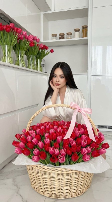 Делаем домашнее фото с корзиной тюльпановВажно! Чтобы...