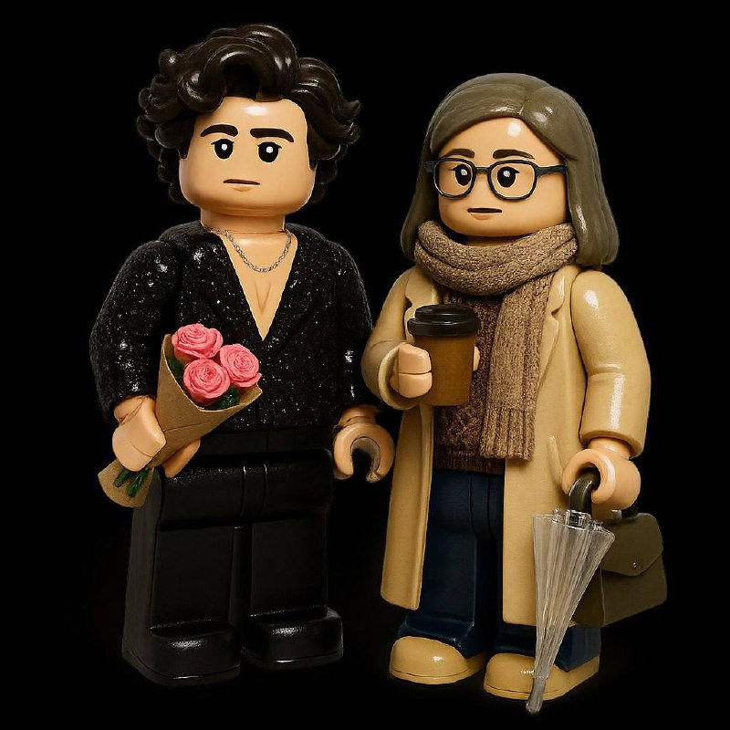 Create two characters as realistic LEGO style...