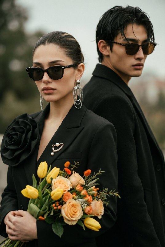 “fashion editorial intimate portrait of two figures...