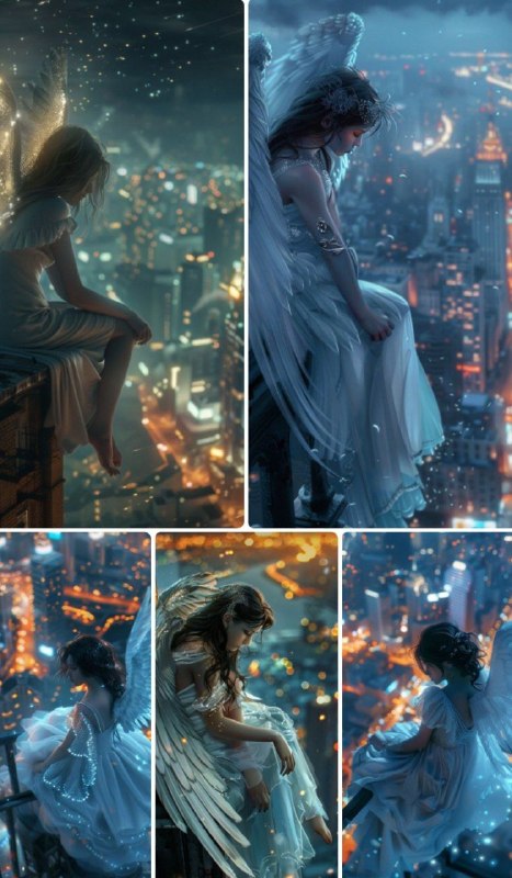 Промпт:A beautiful angel with white wings sitting...