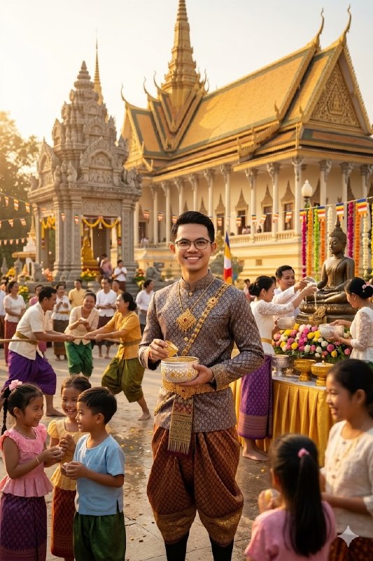 A handsome young Khmer man wearing elegant...